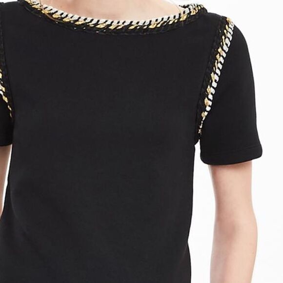 NWT Banana Republic Top Black White Gold Rope Trim Short Sleeve Small - Picture 3 of 9